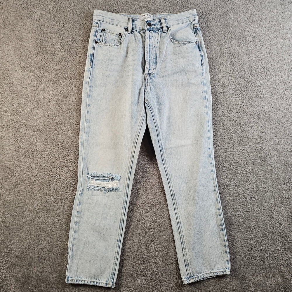 Twelve by On Twelfth Light Wash Distressed High Rise Straight Jeans 26